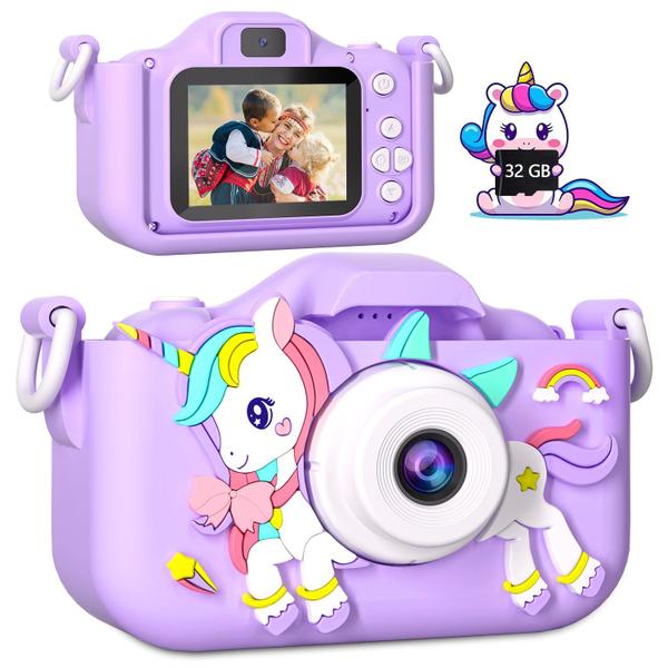 Imagem de Câmera infantil OAEBLLE para meninas de 3 a 6 anos com cartão TF de 32 GB roxo