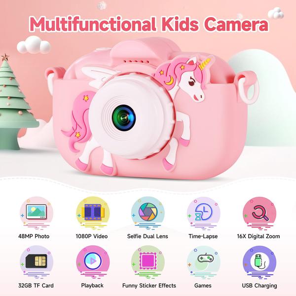 Imagem de Câmera infantil YEEHAO 48MP de lente dupla digital para crianças de 3 a 9 anos com 32 GB