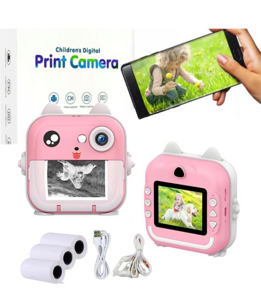 Imagem de Câmera Instantânea Infantil Filmadora Full Hd Divertida Jogo Imprimi Preto e Branco Cor Rosa, Verde Claro