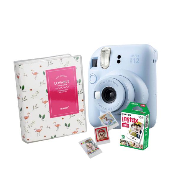 Imagem de Câmera Instax Mini 12 Azul com Álbum Flamingos para 64 Fotos e Filme 10 Poses