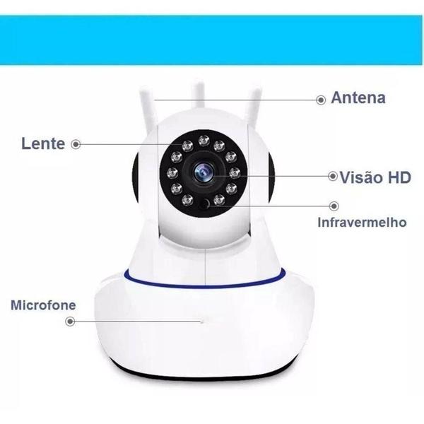 Imagem de Câmera Ip 360 3 Antenas Hd Wifi ONVIF  Rj45 Visão Noturna Alarme