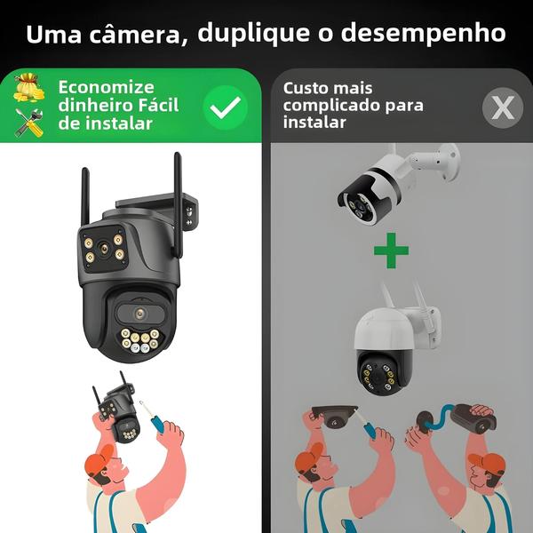 Imagem de Câmera IP Externa 6K 9MP WiFi - 3 Lentes PTZ, Tela Dupla e Rastreamento Automático