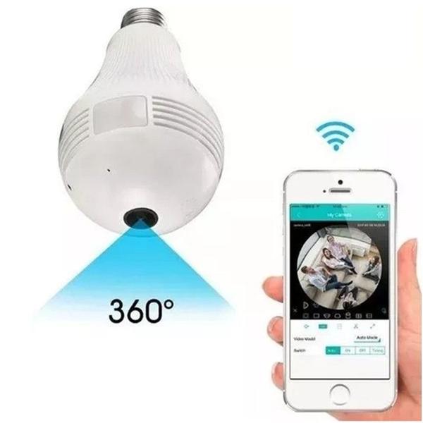 Camera Ip Seguraca Lampada 360 Panoramica Qualquer Ambiente - A.R Variedades MT Imagem de Camera Ip Seguraca Lampada 360 Panoramica Qualquer Ambiente