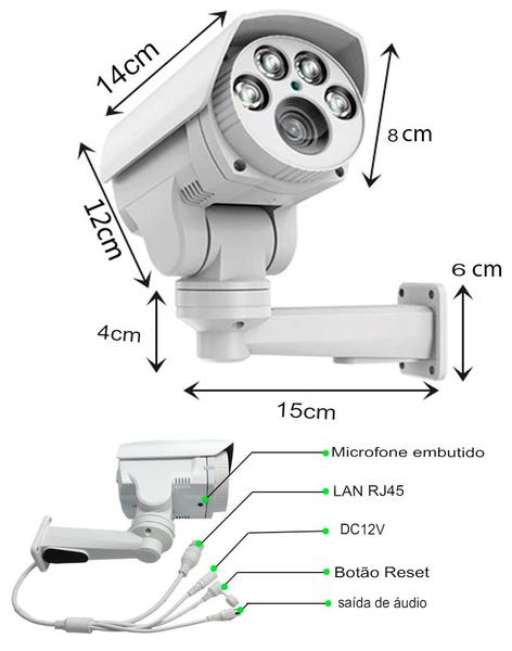 Imagem de Câmera Ip Sem Fio 360 2 Antenas FULL HD WiFi RJ45 Visão Noturna Alarme Audio, Grava na Nuvem e Cartão SD, Zoom 10X