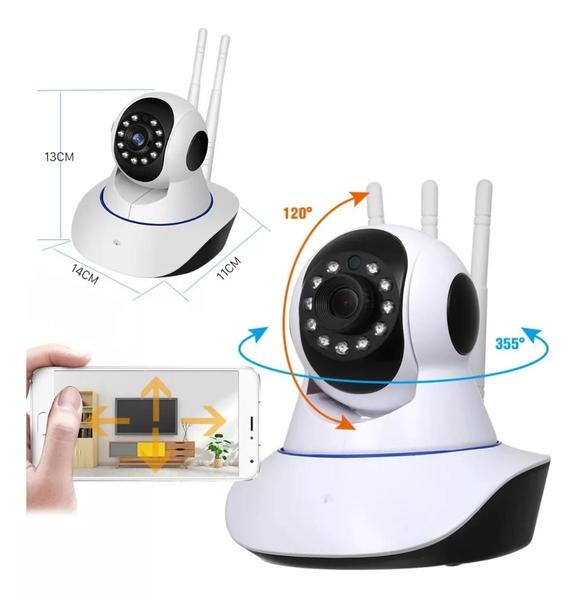 Imagem de Câmera Ip Sem Fio 360 3 Antenas HD WiFi RJ45 Visão Noturna Alarme