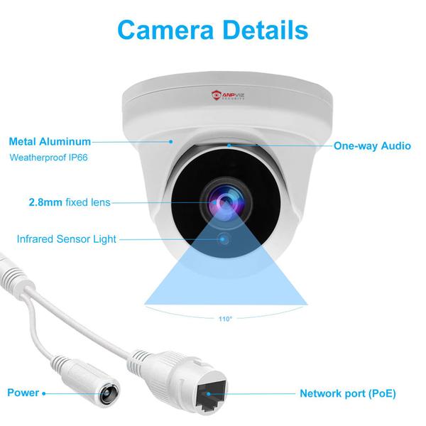 Imagem de Câmera IP Turret Anpviz 4MP PoE com microfone, visão noturna