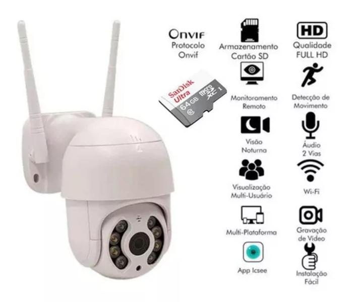 Câmera Ip Wi-fi Prova Dágua App Icsee + Cartão De Memória 64gb - A8 Imagem de Câmera Ip Wi-fi Prova Dágua App Icsee + Cartão De Memória 64gb