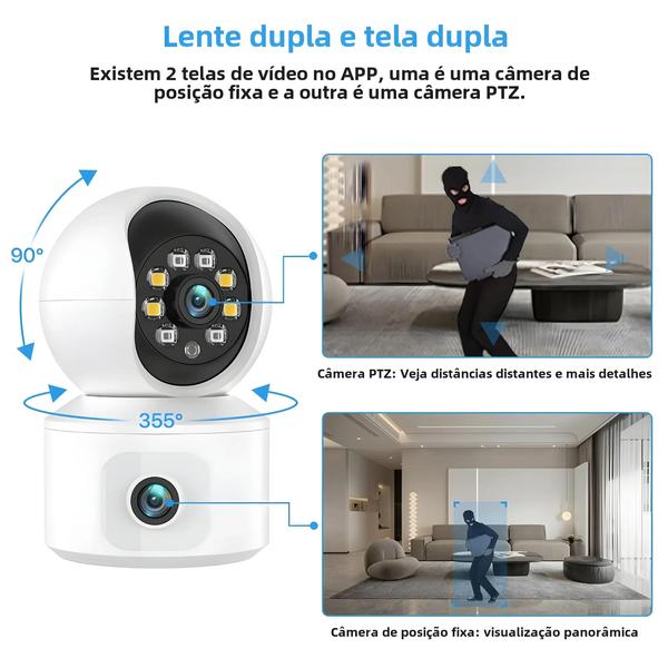 Câmera IP WiFi 6MP com Lente Dupla e Tela Dupla - Monitor de Bebê PTZ com Rastreamento Automático Imagem de Câmera IP WiFi 6MP com Lente Dupla e Tela Dupla - Monitor de Bebê PTZ com Rastreamento Automático