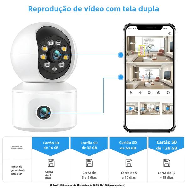 Câmera IP WiFi 6MP com Lente Dupla e Tela Dupla - Monitor de Bebê PTZ com Rastreamento Automático Imagem de Câmera IP WiFi 6MP com Lente Dupla e Tela Dupla - Monitor de Bebê PTZ com Rastreamento Automático