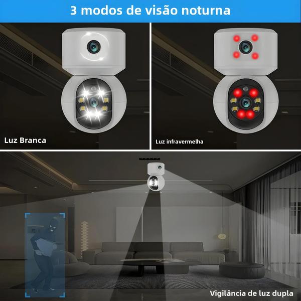 Câmera IP WiFi 6MP com Lente Dupla e Tela Dupla - Monitor de Bebê PTZ com Rastreamento Automático Imagem de Câmera IP WiFi 6MP com Lente Dupla e Tela Dupla - Monitor de Bebê PTZ com Rastreamento Automático