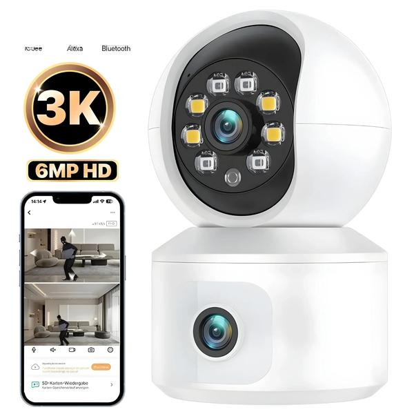 Câmera IP WiFi 6MP com Lente Dupla e Tela Dupla - Monitor de Bebê PTZ com Rastreamento Automático Imagem de Câmera IP WiFi 6MP com Lente Dupla e Tela Dupla - Monitor de Bebê PTZ com Rastreamento Automático