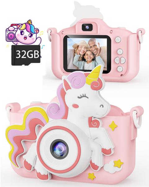 Imagem de Câmera Kikapabi Unicorn Kids Selfie 1080P com cartão SD de 32 GB 3-10y