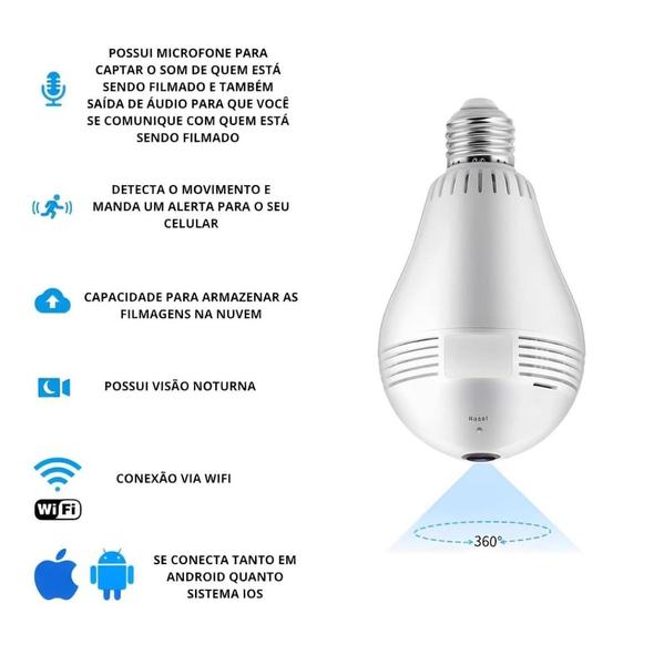 Imagem de Câmera Lâmpada Led IP Wifi 360 - Proteção Completa com Visão Noturna HD e Sensor de Movimento