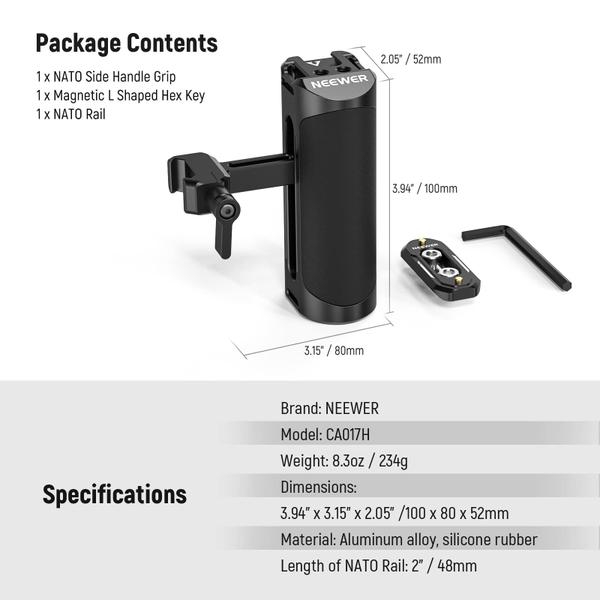 Câmera NATO Side Handle Grip Neewer CA017H com trilho e suporte Imagem de Câmera NATO Side Handle Grip Neewer CA017H com trilho e suporte