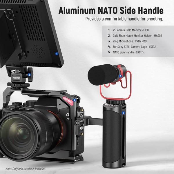 Câmera NATO Side Handle Grip Neewer CA017H com trilho e suporte Imagem de Câmera NATO Side Handle Grip Neewer CA017H com trilho e suporte