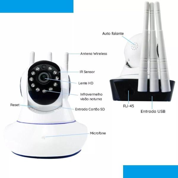 Imagem de Câmera Segurança 3 Antenas Ip Onvif Wifi Wireless Orbitronic