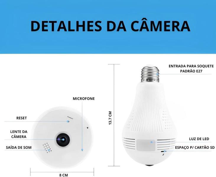 Câmera Segurança IP Lâmpada Led Panorâmica - Vigilância 360 com Conectividade Wi-Fi - MR Imagem de Câmera Segurança IP Lâmpada Led Panorâmica - Vigilância 360 com Conectividade Wi-Fi