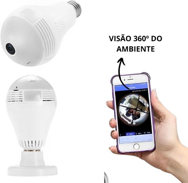 Câmera Segurança IP Lâmpada Led Panorâmica - Vigilância 360 com Conectividade Wi-Fi - MR Imagem de Câmera Segurança IP Lâmpada Led Panorâmica - Vigilância 360 com Conectividade Wi-Fi