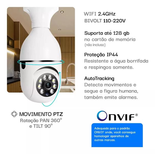 Imagem de Câmera Segurança Lâmpada 360 Wifi Ip Full Hd Visão Noturna - Jortan 