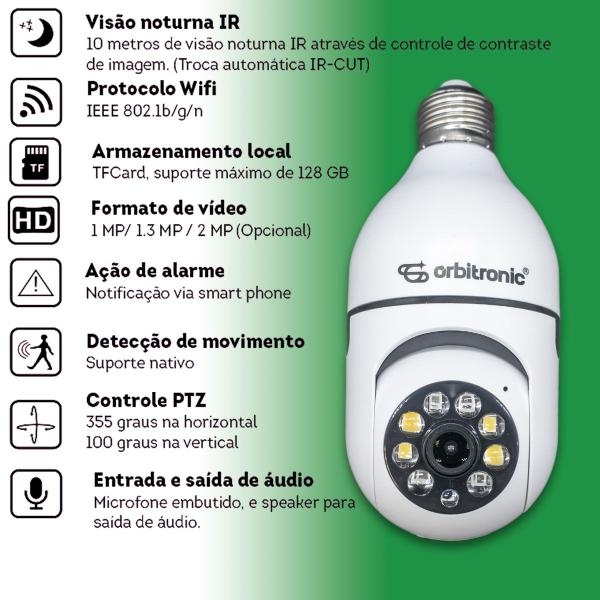 Imagem de Camera Segurança Panoramica Lampada Wifi Espia C/rastreio Orbitronic