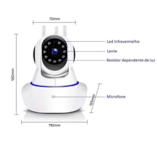 Imagem de câmera segurança wifi iP robô 3 antenas visão noturna full HD 360º microfone áudio babá eletrônica bivot