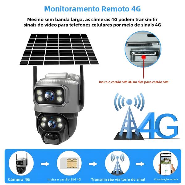 Imagem de Câmera Solar 4G 4K V380 - Lente Dupla, Visão Noturna, À Prova D'Água, Detecção de Movimento e Humana