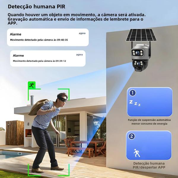 Imagem de Câmera Solar 4G 4K V380 - Lente Dupla, Visão Noturna, À Prova D'Água, Detecção de Movimento e Humana