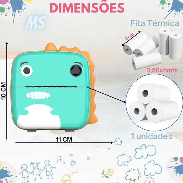 Imagem de Câmera UNICÓRNIO/DINOSSÁURO Digital Filmadora Infantil HD Imprime foto na hora  + Rolo de papel