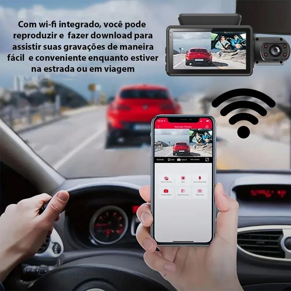 Imagem de Camera Veicular Interna e Frontal WiFi Dashcam D26 + 32GB C/ Display Filmadora Automotiva Full HD Carro Segurança Taxi