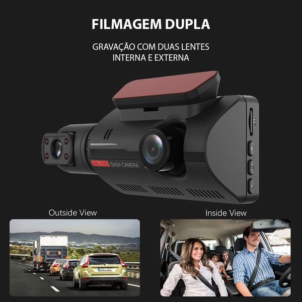 Imagem de Camera Veicular Interna e Frontal WiFi Dashcam D26 + 32GB C/ Display Filmadora Automotiva Full HD Carro Segurança Taxi