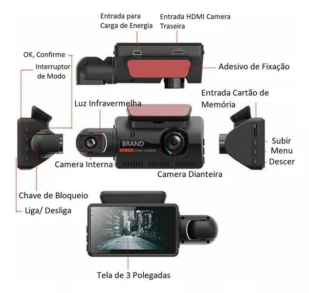 Imagem de Camera Veicular Interna e Frontal WiFi Dashcam D26 C/ Display Filmadora Automotiva Full HD Carro Segurança Taxi Uber