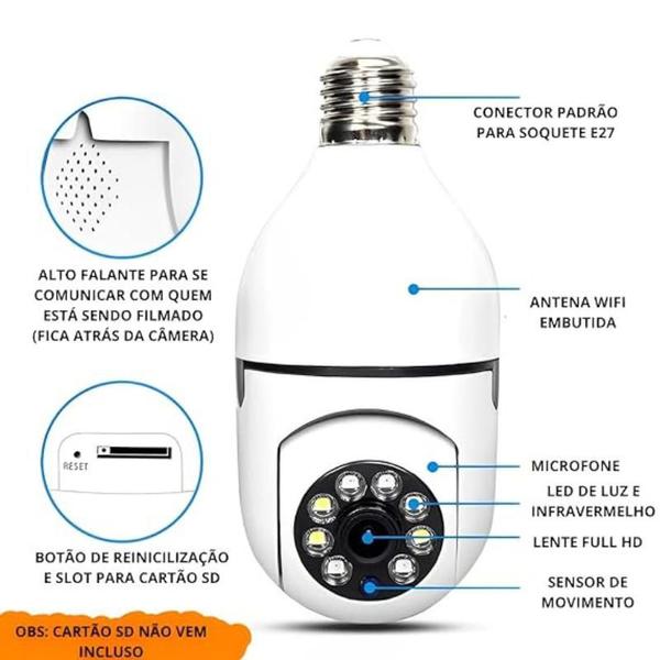 Imagem de Câmera Wi-fi de Segurança 360 graus IP sem fio com encaixe lampada bocal E27 visão noturna microfone Yoosee- Bivolt