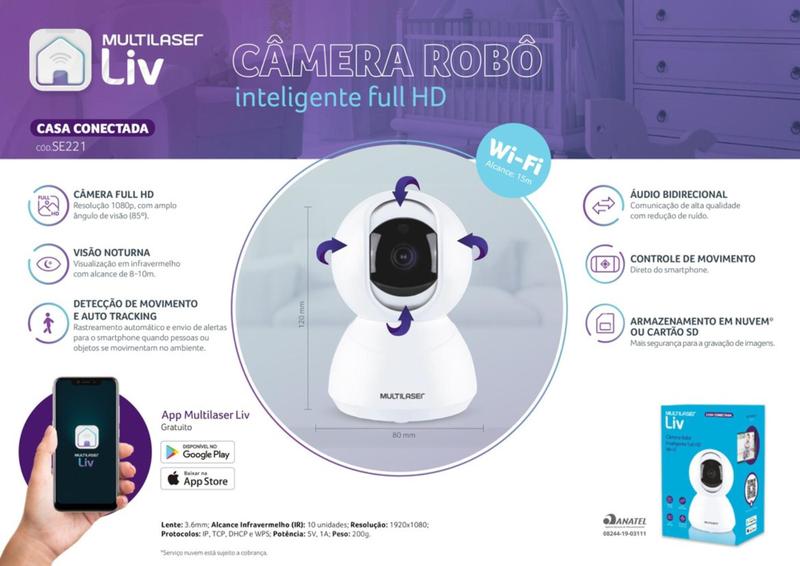 Imagem de Camera wifi visao noturna 10m c/ rot 360 liv full hd multi