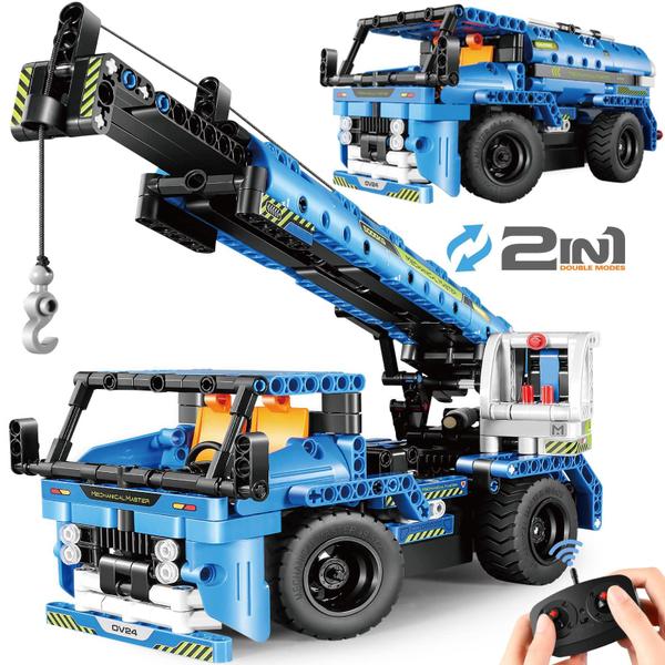 Imagem de Caminhão basculante/guindaste 2 em 1 com controle remoto Building Toy DOLIVE