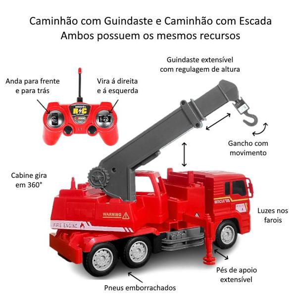 Imagem de Caminhão Bombeiros Controle com Farol + Bonecos e Chapéu