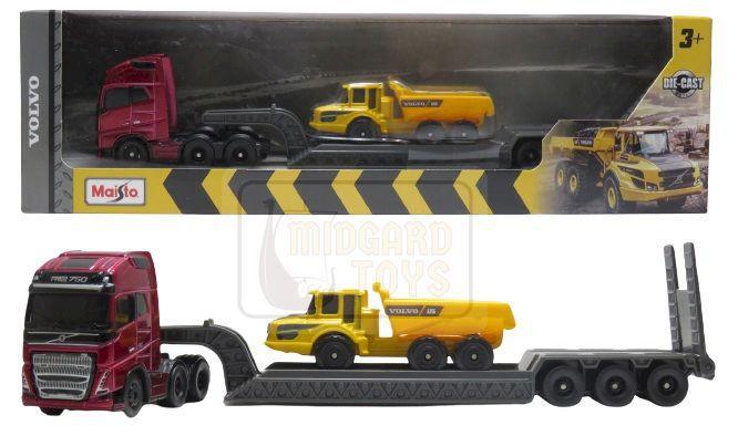 Imagem de Caminhão Carreta Prancha Volvo FH16 750 + Trator Construção - Big Hauler - 1/64 - Maisto