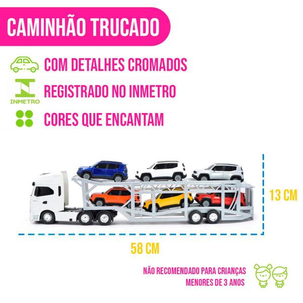 Imagem de Caminhão Cegonha Jeep Iveco S-Way Miniatura Coleção Carrinhos Brinquedo Resistente Infantil Criança