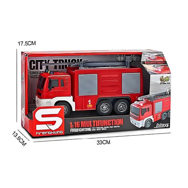 Imagem de Caminhão de Bombeiro com Fricção e Janelas - FireTruck Luz, Som - Vermelho - 25cm - 1:16 - Yes Toys