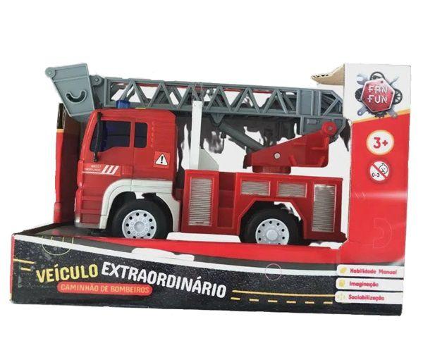 Imagem de Caminhão de Bombeiros Com Fricção Luz e Som - Escada Giratória e Extensiva - Fan Fun