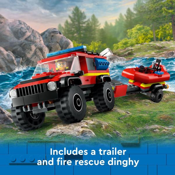 Imagem de Caminhão de bombeiros Toy LEGO City 4x4 com barco de resgate para crianças de 5 anos ou mais