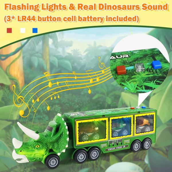 Imagem de Caminhão de brinquedo de dinossauro, luzes intermitentes, música, som estrondoso, brinquedos de dinossauro 10 em 1