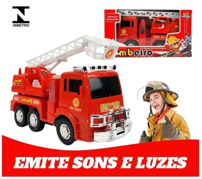 Imagem de Caminhão de Brinquedo Infantil Carro De Bombeiros Com Som Sirene Luzes Movimentos Bate e Volta