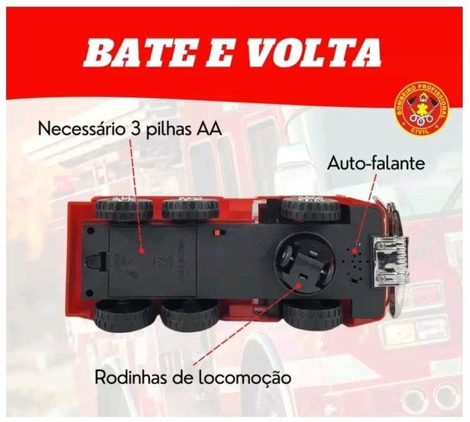 Imagem de Caminhão de Brinquedo Infantil Carro De Bombeiros Com Som Sirene Luzes Movimentos Bate e Volta