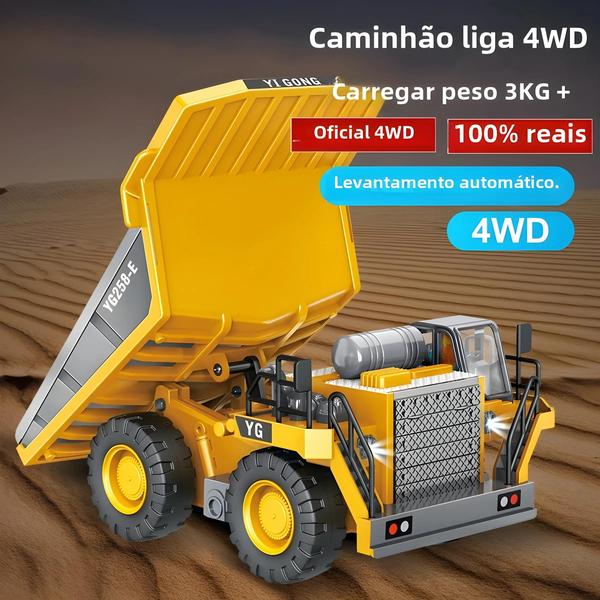 Imagem de Caminhão de Construção RC 4WD para Crianças - Escavadeira, Caminhão Basculante e Bulldozer