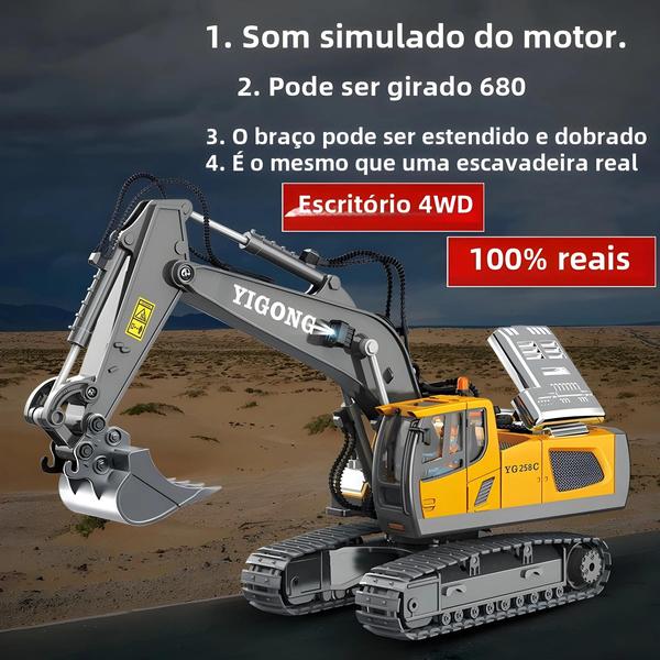 Imagem de Caminhão de Construção RC 4WD para Crianças - Escavadeira, Caminhão Basculante e Bulldozer