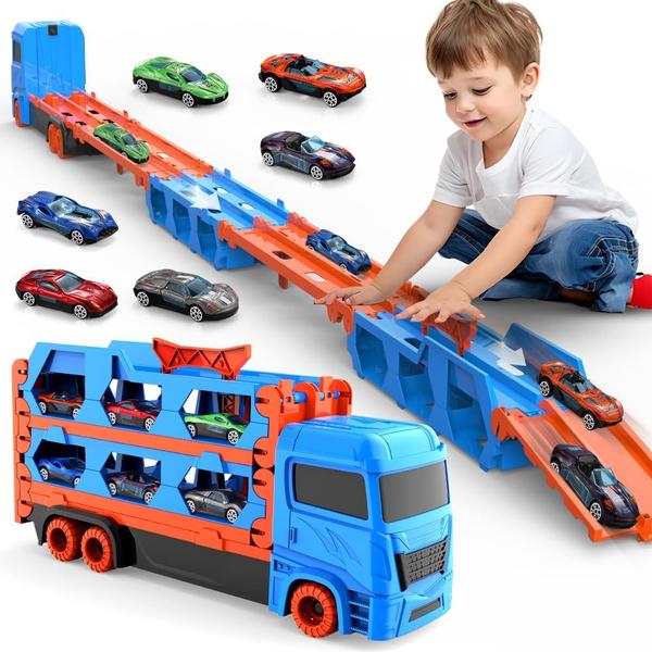 Imagem de Caminhão de transporte Toy TIAONIAO Dual Race Track com 6 carros de metal