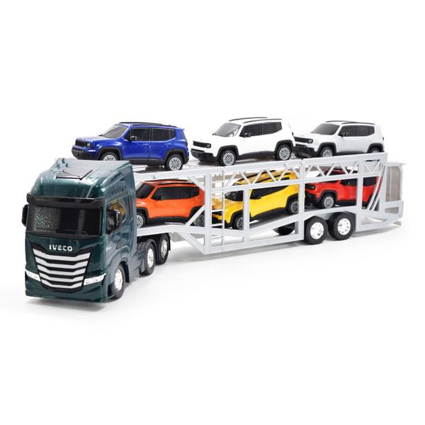 Imagem de Caminhão Iveco S-Way Miniatura Cegonha Jeep Infantil Criança Coleção Carrinhos Brinquedo Resistente