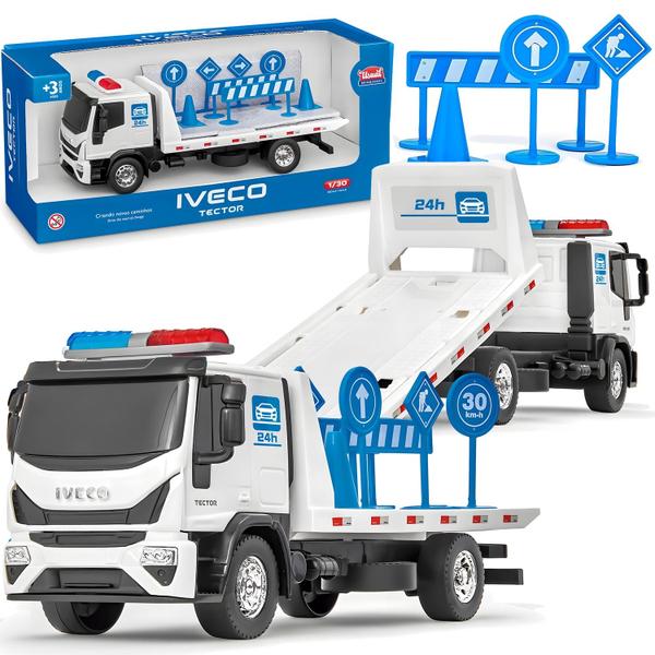 Imagem de Caminhão Iveco Tector Guincho Plataforma Com Acessórios Meninos Usual Brinquedos