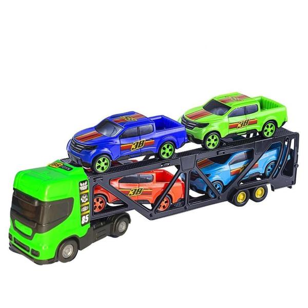 Imagem de Caminhão Mini Cegonheiro com 4 Carrinhos Verde 485-BsToys