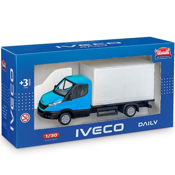 Imagem de Caminhão Miniatura Iveco Daily Carroceria Bau Escala 1/30 Pneus De Borracha Usual Brinquedos